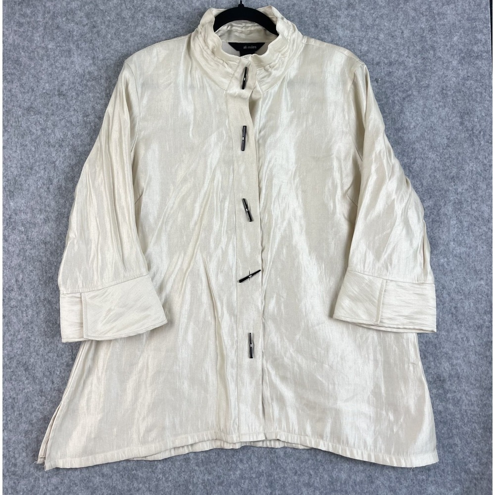 Ali Miles Tunic Top Womens Large Ivory Satin Wired Collar Relaxed Artsy
